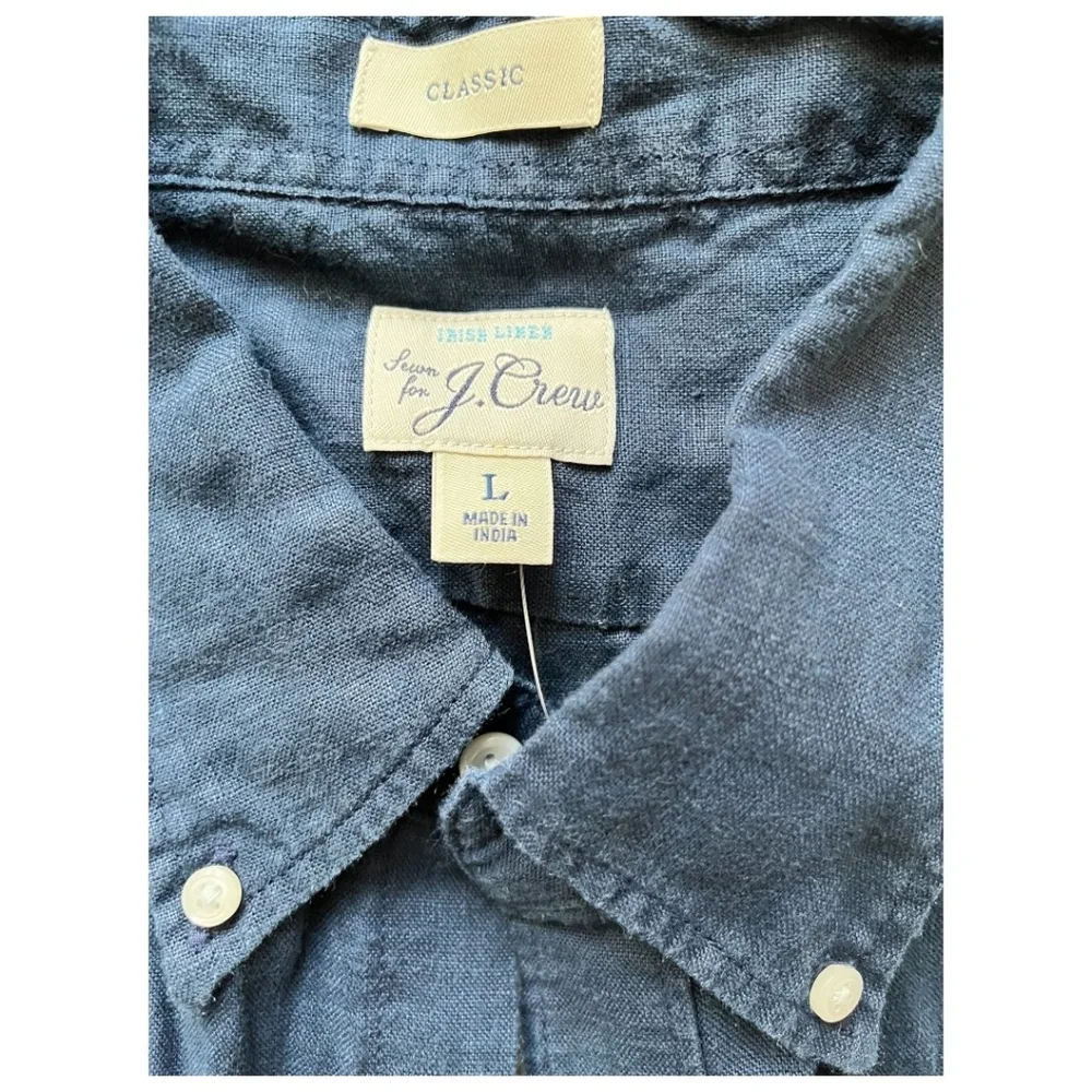 J Crew Irish Linen Blue Button Down Oversized Shirt Size Large - Picture 7 of 9